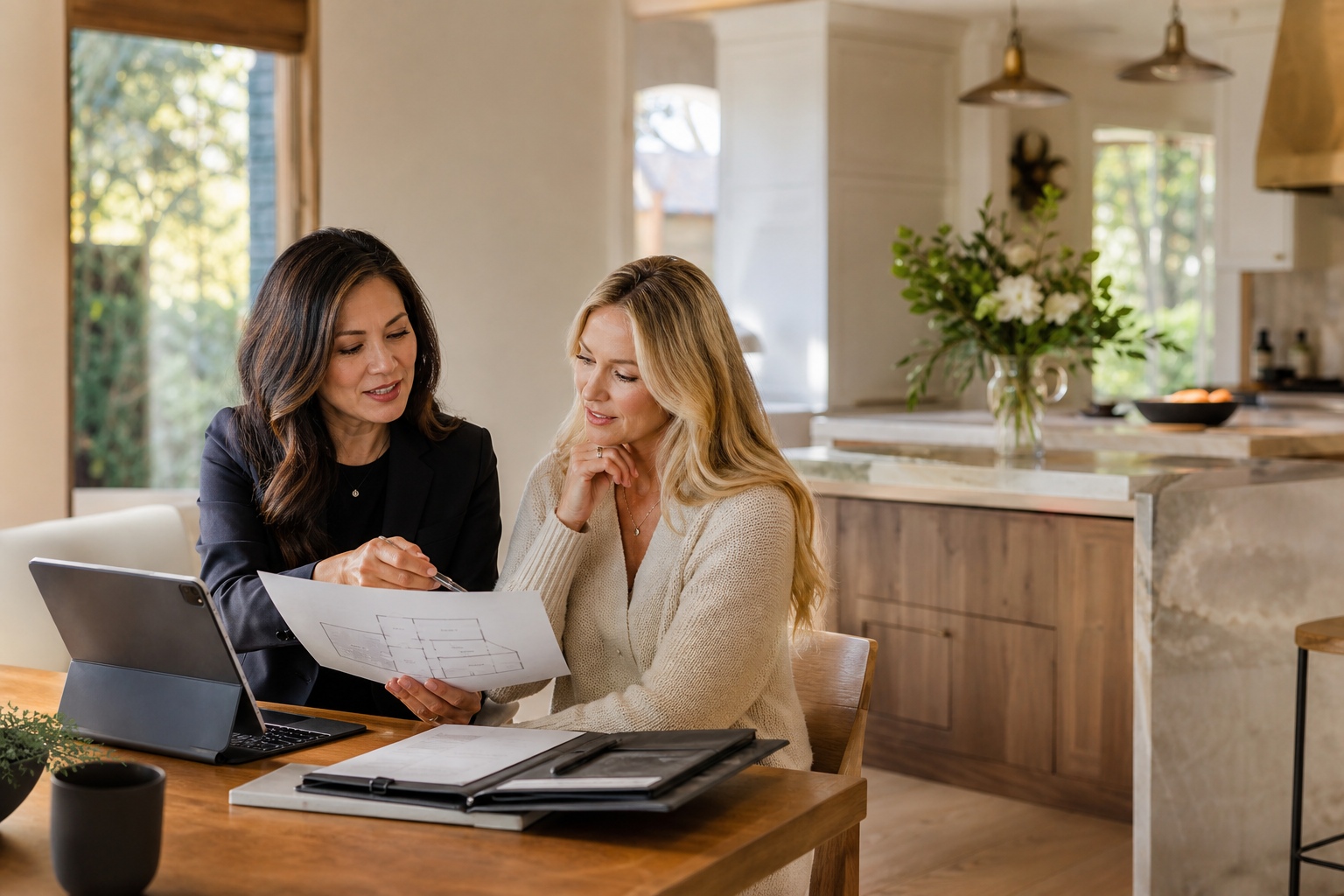 A property manager reviewing a rental strategy with a homeowner